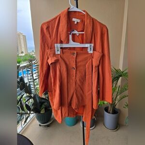 A Peach Rust Orange Blazer and High-Waist Shorts Set Size M